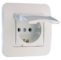 Розетка с заземлением с рамкой ASD Classico 2114 1-м. крышка шторки белый картинка